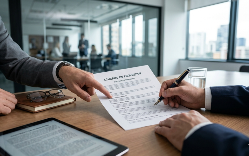 crea una imgen para post de wordpress realista sobre Derecho comercial: Cómo estructurar acuerdos blindados con proveedores