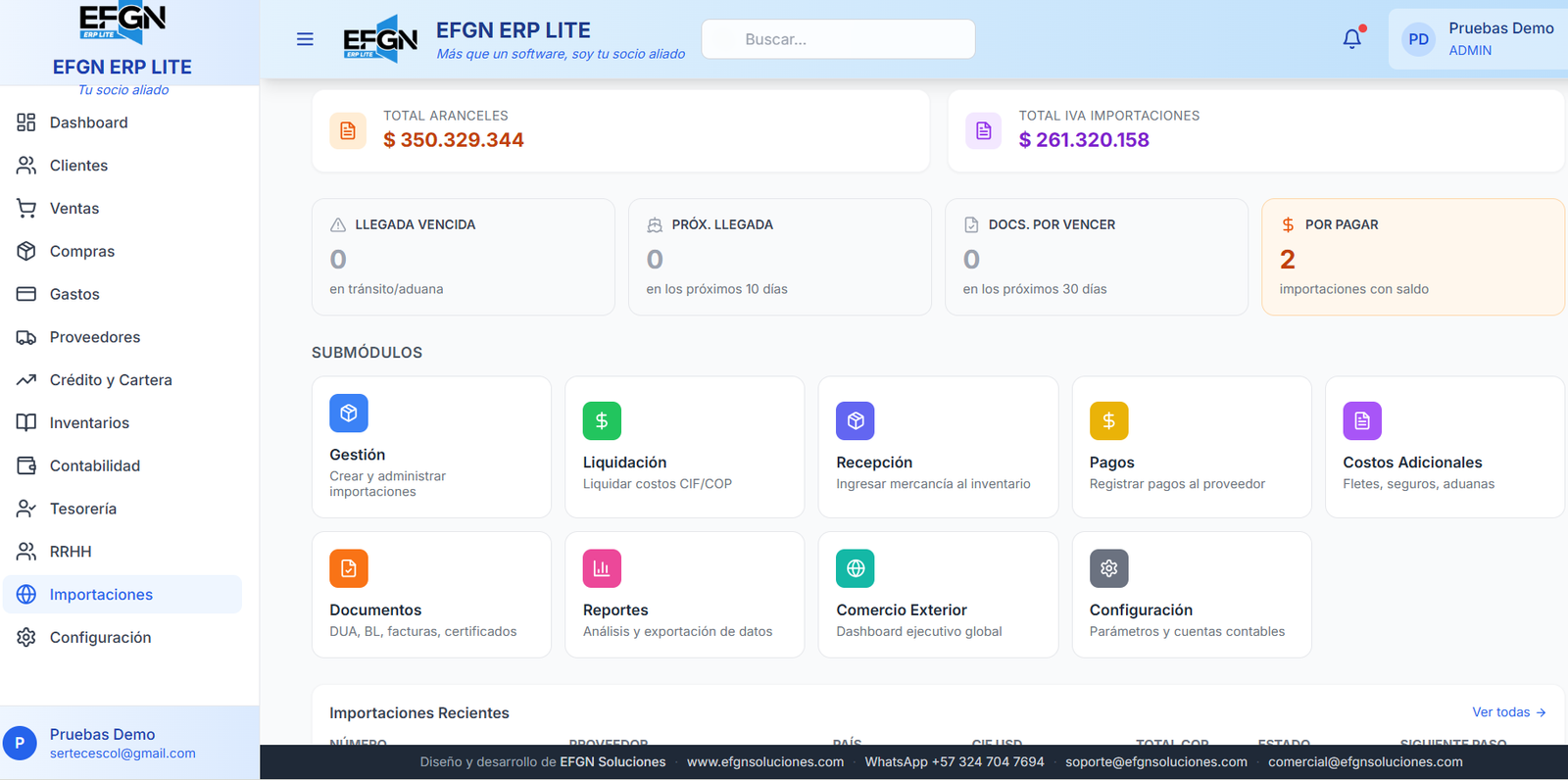 Módulo de Importaciones EFGN ERP LITE