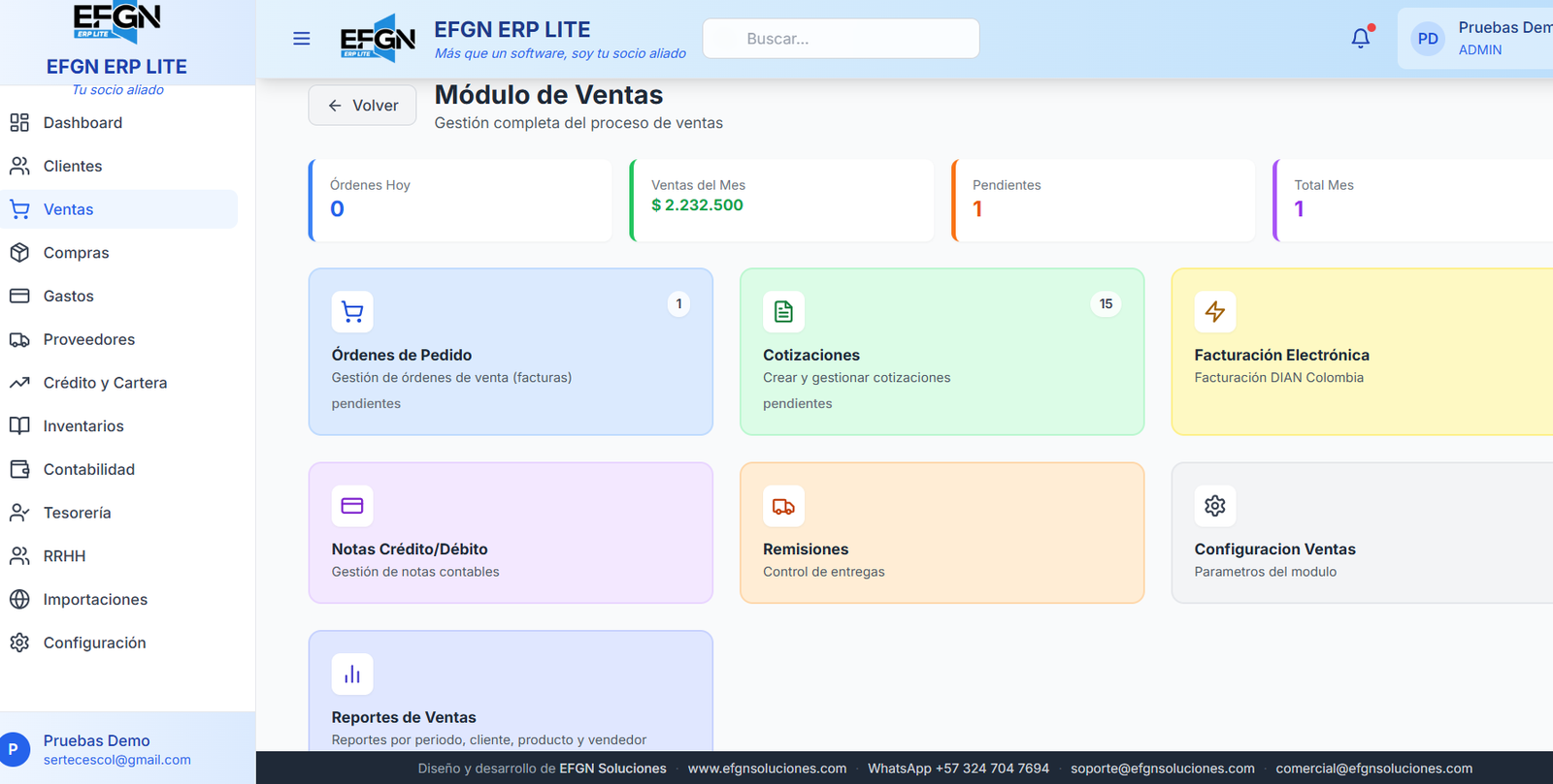 Módulo de Ventas EFGN ERP LITE